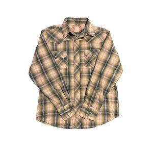 Wrangler Mens Plaid Brown Western Rodeo Pearl Snap Shirt WM103GN Size L